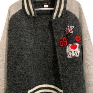 Bedo grey varsity cardigan jacket with patches size S/M
